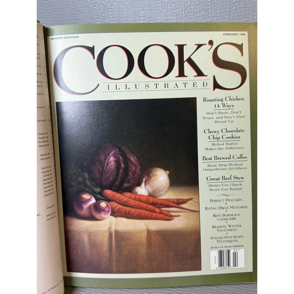 Vintage Cooks Illustrated 1996 Annual Bound Anthology Hardcover Green Gold Gilt